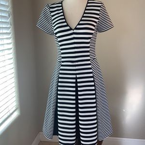 NWT Banana Republic Black white stripe dress sz 4. Gold zipper & pleats—wow!